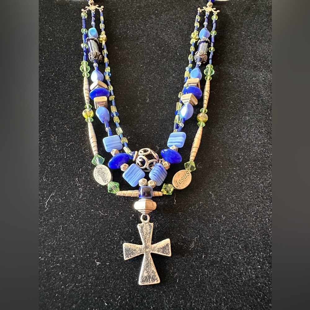Peridot Sworski Crystal & Gemstone Beaded Tri-Strand Necklace